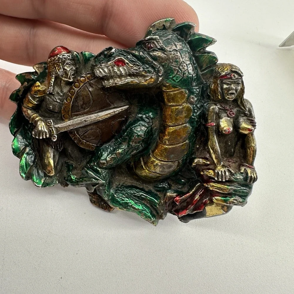 Vintage Belt Buckle Dragon Slayer Knight Nude‎ Woman 1984 Serial #H1421 GABC USA